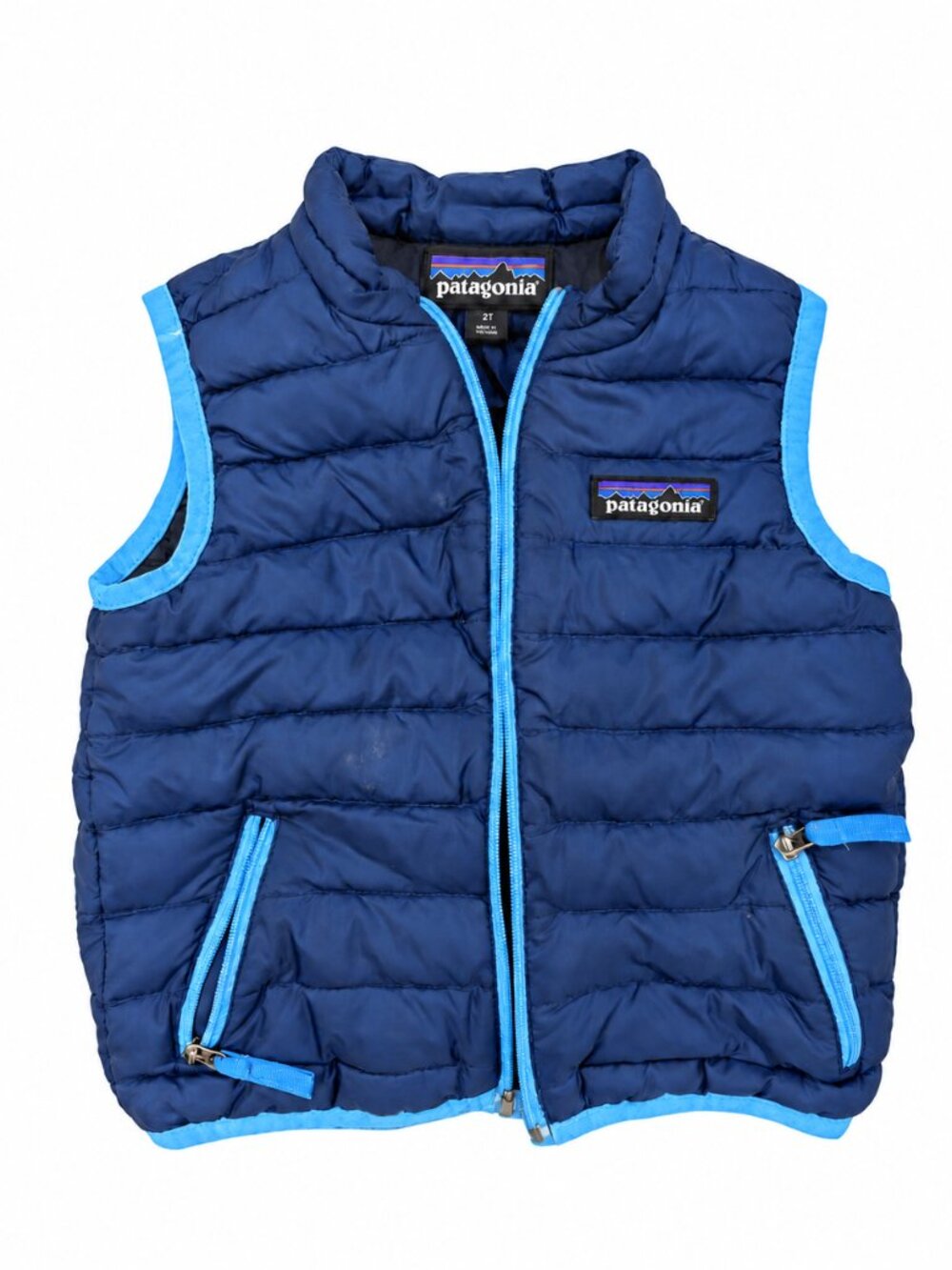 Patagonia Navy Down Puffer Vest Bright Blue Trim 2T